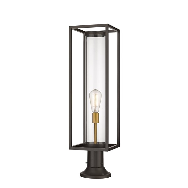 Z-Lite Dunbroch 1 Light Outdoor Pier Mounted Fixture, Deep Bronze + Outdoor Brass & Clear 584PHBR-553PM-DBZ - main
